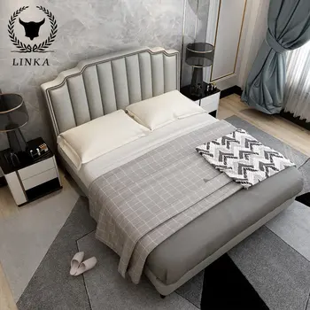 Olasz stílus fény luxus szövet ágy high-end egyéni egyszerű villa mester ágy otthon hálószoba szövet, tömörfa franciaágy