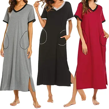 2023 Nők Hálóruhát Rövid Ujjú Hálóing Ultra-Puha, Teljes Hosszúságú, Hálóruházat Ruha Selyem Köntös Női Laza Pizsama Homewear