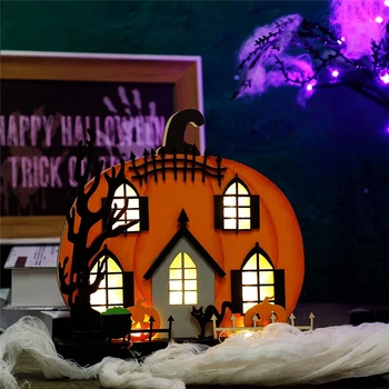 Halloween Led Fa Sütőtök Házban Ünnepi Ajándékok Fesztivál Halloween Dekoráció Ragyogó Tündér Lámpa, Asztali Díszek
