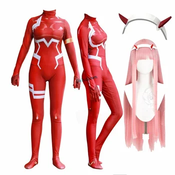 Anime Drágám A franxx 02 Nulla Két Cosplay Jelmez Női Halloween Jelmez Paróka 3D Nyomtatás Body Zentai Öltöny