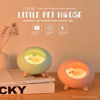 Kis Aranyos Macska a Házban Éjszakai Fény Bluetooth Hangszóró Aranyos Cica Éjjeli alvásról Fény USB Töltés Érintse meg Légkört Gömb Lámpa