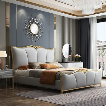 Amerikai stílusú modern hálószoba bútorok mester ágy fiatal luxus bőr ágy, hálószoba királynő platform ágyban tároló