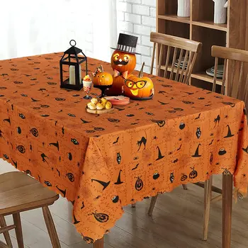 Halloween Vászon Abrosz az Asztalon Party Dekoráció Anti-folt Tök Fekete Kalap Minta Étkező Abrosz asztalterítő