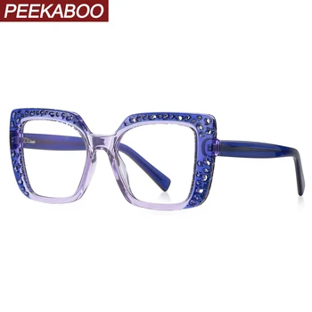 Peekaboo TR90 kék fény szemüveg női CP-acetát nagy téren szemüveg keret nők macska szeme tiszta lencse leopárd zöld tartozékok