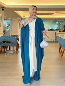 Ramadán Nyitott Muzulmán Kimonó Abaya Dubai Törökország Arab Jalabiya A Nők Az Iszlám Hidzsáb Ruházat, Ruha, Köntös Femme Musulmane Kaftans