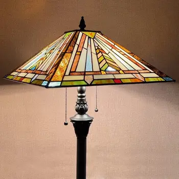 Tiffany Állólámpa Nappali, 2 Fények Küldetés Stílus Ólomüveg Olvasás Emelet Fény Antik Állandó Magas Lámpa Bedro