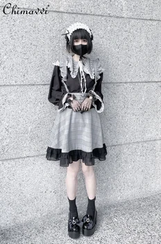Az enyém Tömeg-Gyártott houndstooth minta Fekete, Csipke Harisnyatartó Szoknya 2023 Őszi Új Lányos Stílusú Japán Édes Rövid Szoknyák Női Szoknya