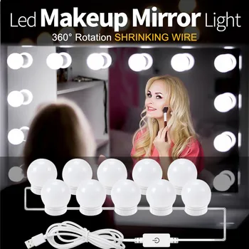 Smink Tükör a Hiúság LED 2/6/10/14 LED Izzók USB Töltő Port Kozmetikai smink Tükör Izzók Fényerejét Fények