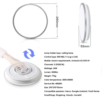 aubess Tuya WiFi Smart LED Mennyezeti Lámpa RGB Szabályozható Meleg Fehér Mennyezeti Lámpa APP hangvezérlés Alexa, a Google Nappali