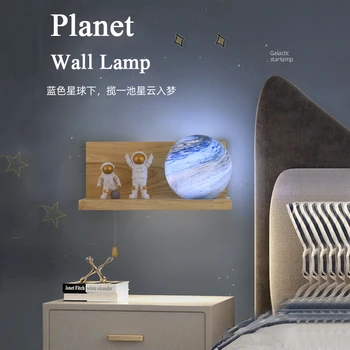 Gyerekek, Gyerek szoba hold fali lámpa fa kreatív űrhajós Bolygó Éjszakai Fények rajzfilm fiú hálószoba ágy melletti falon fény Kapcsoló