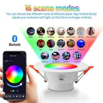 A Bluetooth-Kompatibilis Színes Spot LED Mennyezeti Lámpa Süllyesztett Kerek Fény Intelligens Otthon Lámpatest RGB Szabályozható Beépíthető 110V, 220V