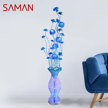SÁMÁN Északi Kék állólámpa Modern Művészet Nappali, Hálószoba, Alumínium Drót VEZETETT Romantikus Vidék Virág, Dekoratív Fényt