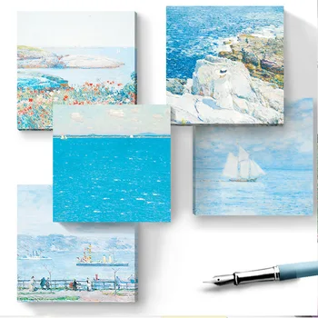 50 Lap/Set Childe Hassam Art Festmény Sorozat Memo Párna Kék Óceán Sticky Notes Kreatív DIY Journal Dekoráció