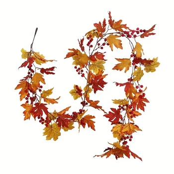 1db szimuláció rattan, maple leaf, Halloween beltéri falra, kanyargós dekoráció, őszi levél, piros gyümölcs rattan