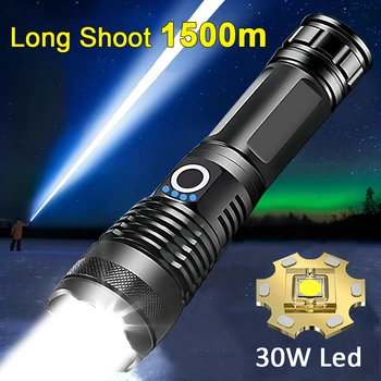 Nagy teljesítményű Led Lámpa USB Újratölthető fáklyás Hosszú Lövés 30W Ultra Erős Lámpa Kültéri Kemping Túrázás