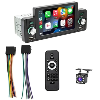 5 Hüvelykes Egységes Din autórádió Vezeték nélküli Carplay Android Auto Tükör-Link Érintőképernyős Rádió Bluetooth Biztonsági Kamera,FM-USB