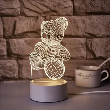 USB asztali Lámpa 3D-s Night Lights Karácsonyi Ajándék Akril LED Hálószoba Születésnap Valentin Napi Esküvő Dekoráció Éjjeli