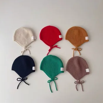 ins Korea gyermekek őszi-téli fül heveder gyapjú kalap a fiúk, a lányok babát kötött egyszínű meleg sapka