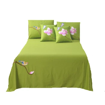 Tiszta pamut twill hímzett dupla lepedő ágynemű szett Kínai Stílusú Ágytakarók a ágytakaró zöld 3pcs