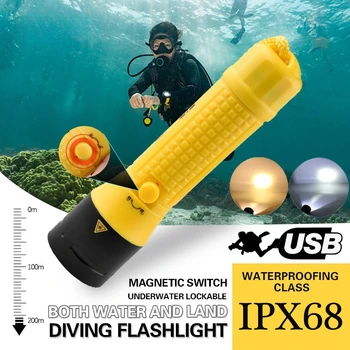 XM-L2 LED Búvárkodás Zseblámpa IPX68 Vízálló, Víz alatti 100m Merülés Lámpa Beépített 6000mAh Újratölthető Akkumulátor Merülni Fény