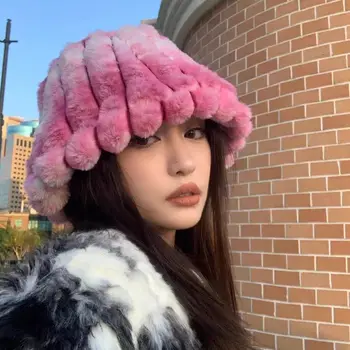 2023 új fokozatos színű plüss Vödör kalap őszi-téli női külső fül védelme melegség koreai divat vödör kalap hallja