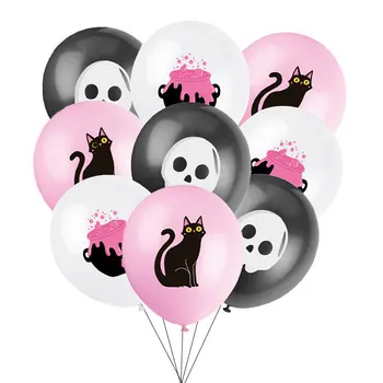 15pcs Rózsaszín Halloween Téma Party Dekoráció Léggömb Koponya Lufi Fekete Macska Léggömb Rózsaszín Halloween Léggömb Készlet