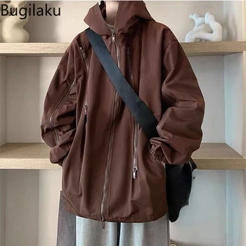 Bugilaku Amerikai stílus rohamosztagos kabát férfi őszi-téli új, bő szabású funkcionális munka ruha kapucnis dzseki