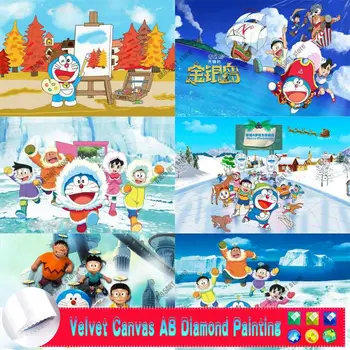 Doraemon Mechanikus Macska Anime AB Bársony Vászon Gyémánt Festmény keresztszemes Készletek Mozaik Terem Dekoráció Gyémánt Hímzés
