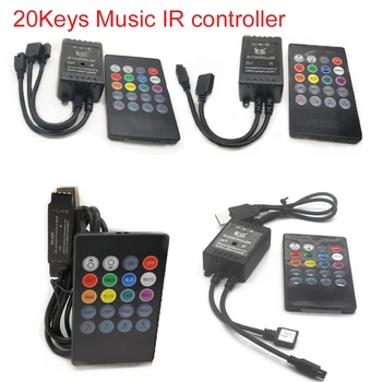 USB-20 zene kulcsok IR vezérlő fekete Távoli hang érzékelő RGB LED szalag magas minőség 5-24V