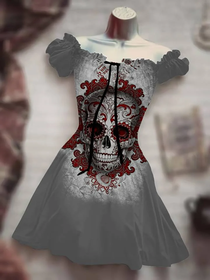 2023 Meleg eladási szabadtéri Harajuku Horror Koponya Halloween Fekete-Erdő Ruha Hawaii Bohém Ruha Szépség Fekete Szellem - 1