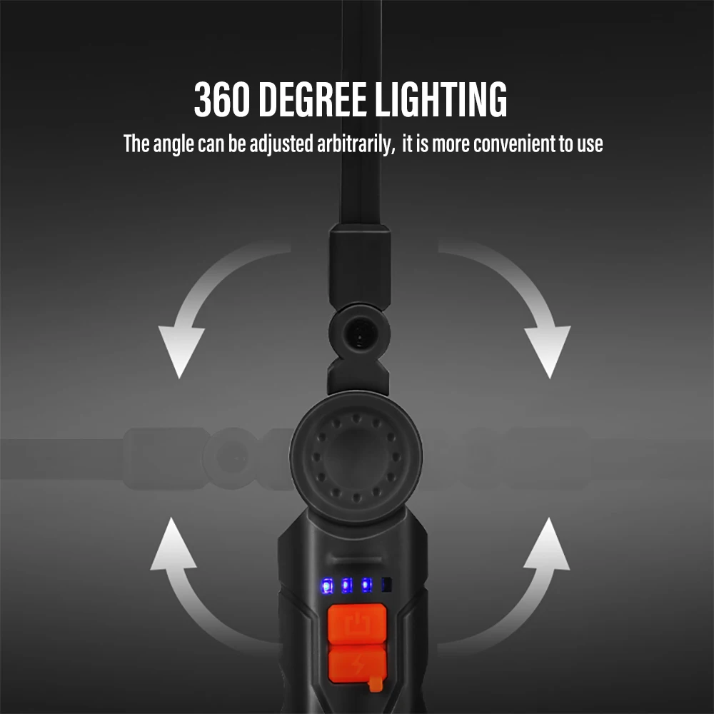 Hordozható LED Világítás USB Újratölthető COB Lámpa Mágnes Kampó Kempingezni, Horgászni Lámpás 4 üzemmód Vízálló Zseblámpa - 1