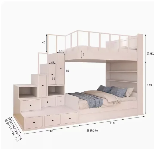 Multi-funkcionális Magas-Alacsony Ágy Lakás Kollégium Dupla Emeletes ágy Modern, egyszerű, szekrények magas ágy - 1