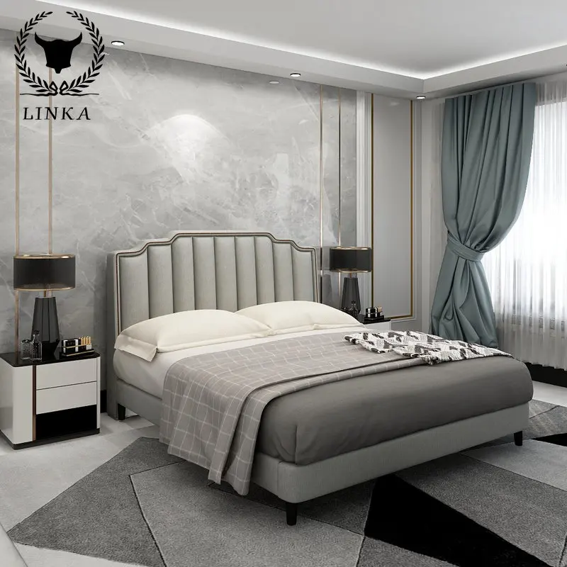 Olasz stílus fény luxus szövet ágy high-end egyéni egyszerű villa mester ágy otthon hálószoba szövet, tömörfa franciaágy - 1