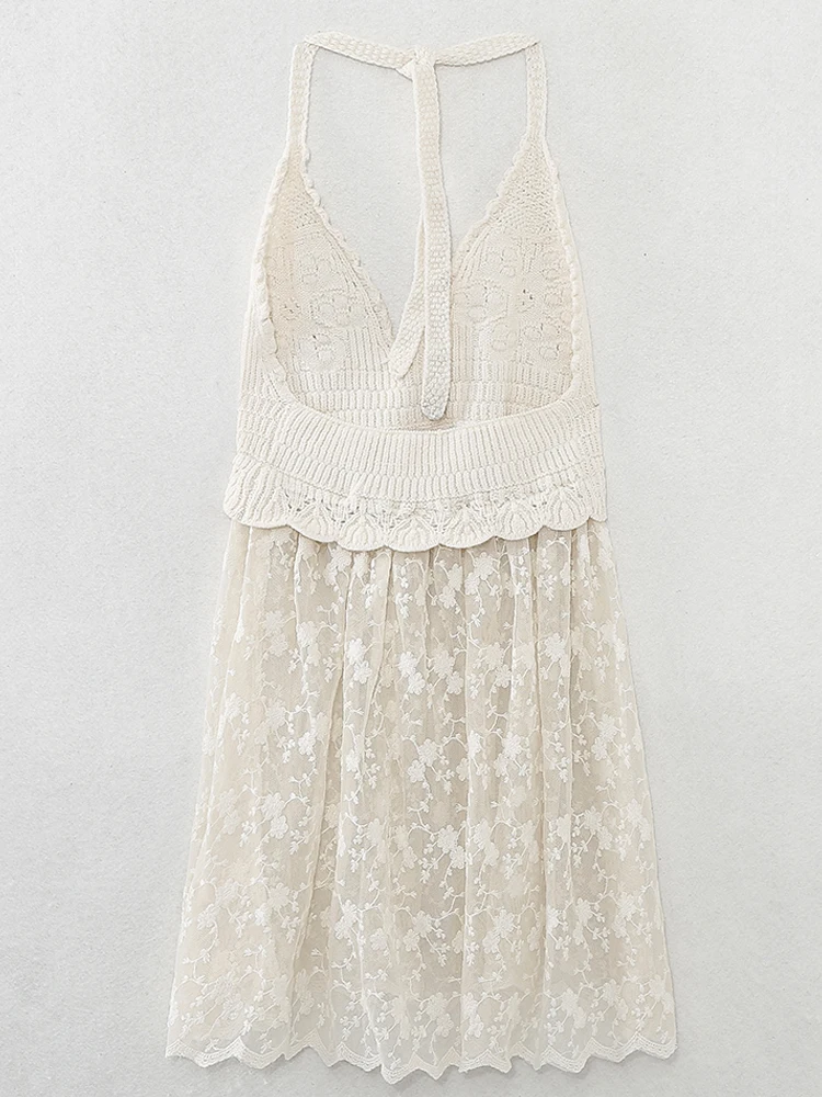 PAILETE Nők 2023 divat a hímzés kontraszt kötött pulóver klasszikus miniruha pántos női felsőruházat, elegáns felsők - 1