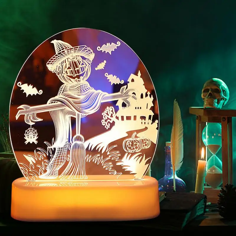 Halloween Globe Fények 3D-s Asztali lámpa Távirányító Újrafelhasználható Boszorkány, Tök Ghost Design Környezeti Lámpa Meleg Fény - 2
