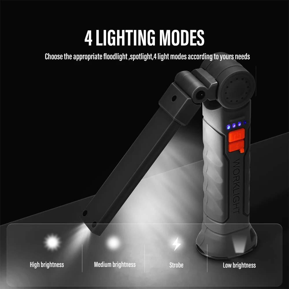 Hordozható LED Világítás USB Újratölthető COB Lámpa Mágnes Kampó Kempingezni, Horgászni Lámpás 4 üzemmód Vízálló Zseblámpa - 2