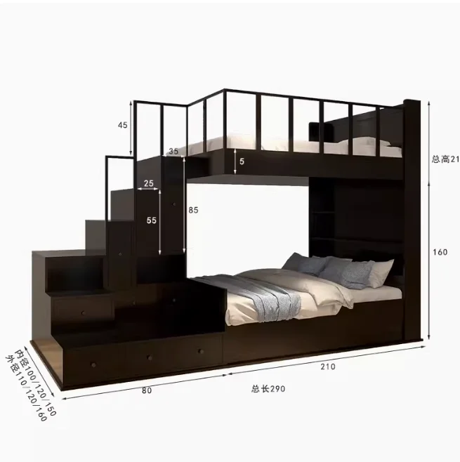 Multi-funkcionális Magas-Alacsony Ágy Lakás Kollégium Dupla Emeletes ágy Modern, egyszerű, szekrények magas ágy - 2