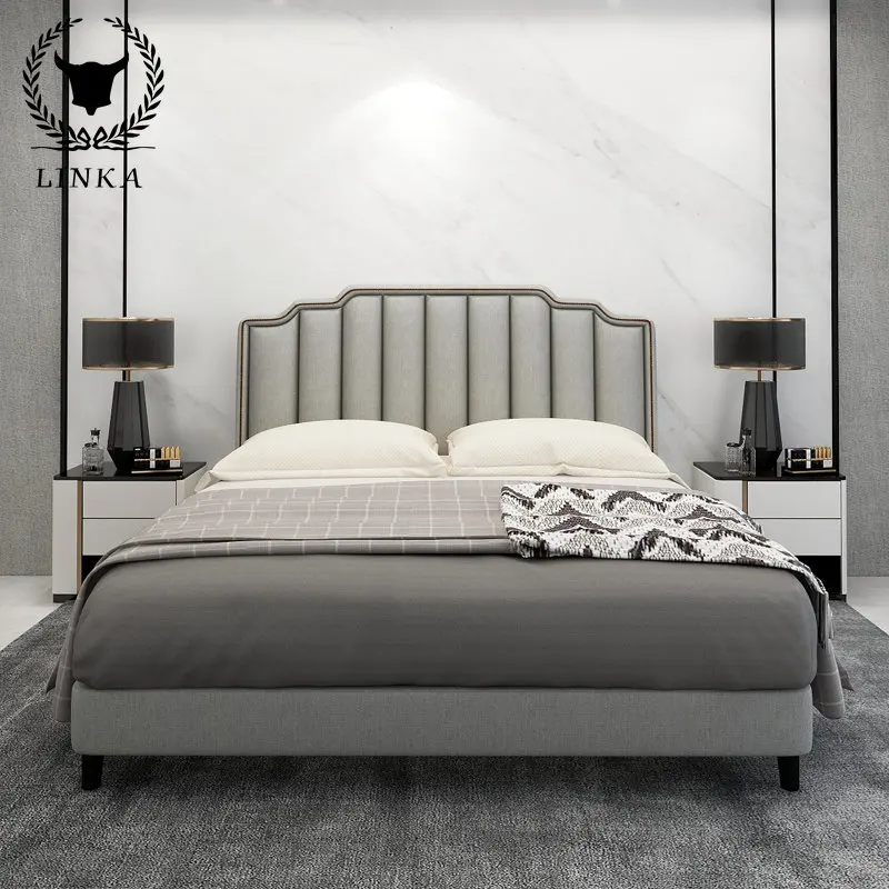 Olasz stílus fény luxus szövet ágy high-end egyéni egyszerű villa mester ágy otthon hálószoba szövet, tömörfa franciaágy - 2