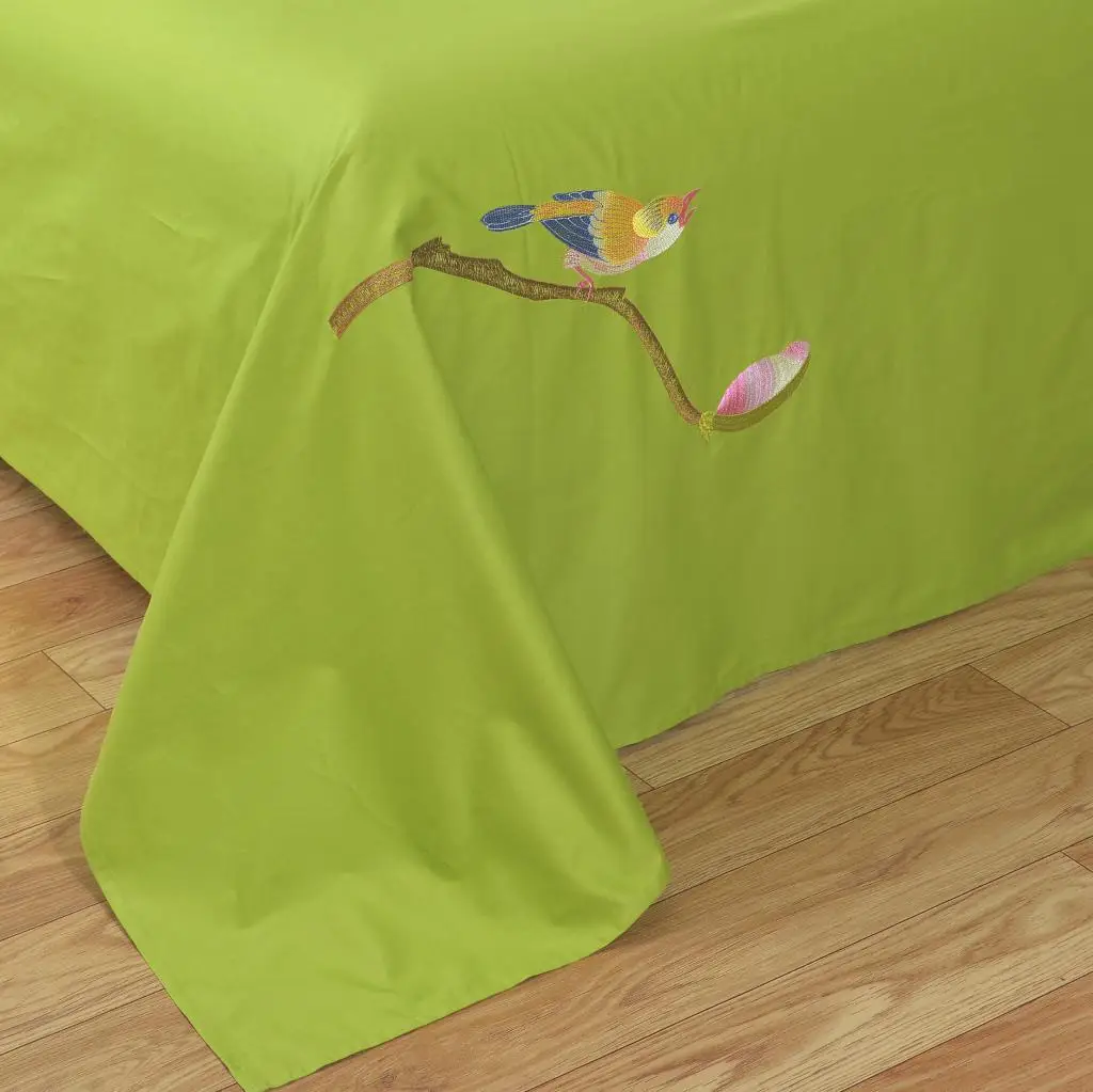 Tiszta pamut twill hímzett dupla lepedő ágynemű szett Kínai Stílusú Ágytakarók a ágytakaró zöld 3pcs - 3