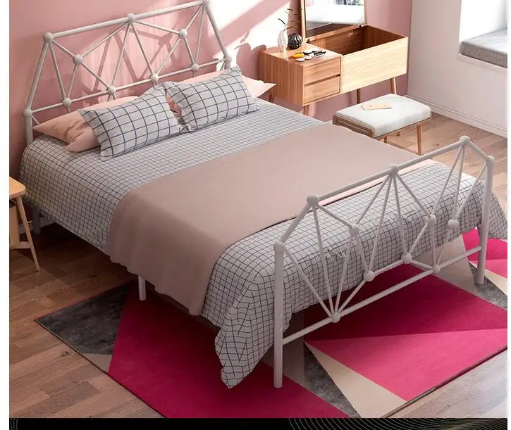 Egyszerű Skandináv stílusú polgári fogadó hazudik, vas művészeti ágy 1.2 m 1,5 m egyágyas kétszemélyes ágy felnőtt gyermekek - 4