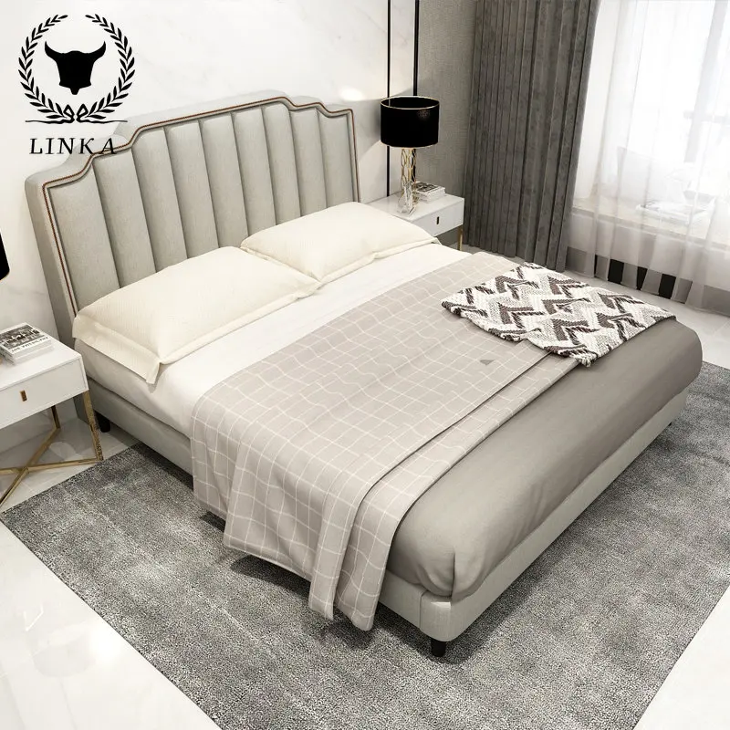 Olasz stílus fény luxus szövet ágy high-end egyéni egyszerű villa mester ágy otthon hálószoba szövet, tömörfa franciaágy - 4