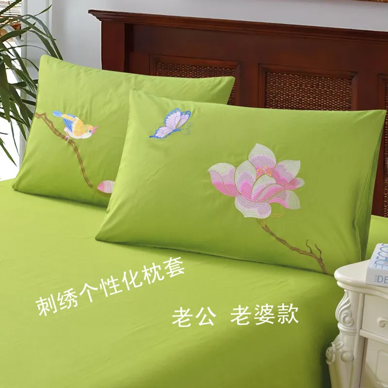 Tiszta pamut twill hímzett dupla lepedő ágynemű szett Kínai Stílusú Ágytakarók a ágytakaró zöld 3pcs - 4