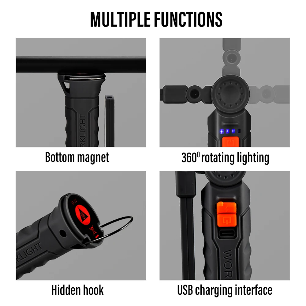 Hordozható LED Világítás USB Újratölthető COB Lámpa Mágnes Kampó Kempingezni, Horgászni Lámpás 4 üzemmód Vízálló Zseblámpa - 5