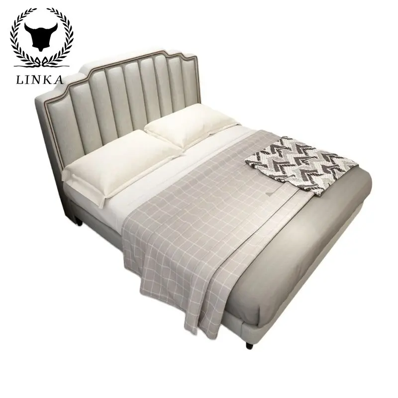 Olasz stílus fény luxus szövet ágy high-end egyéni egyszerű villa mester ágy otthon hálószoba szövet, tömörfa franciaágy - 5