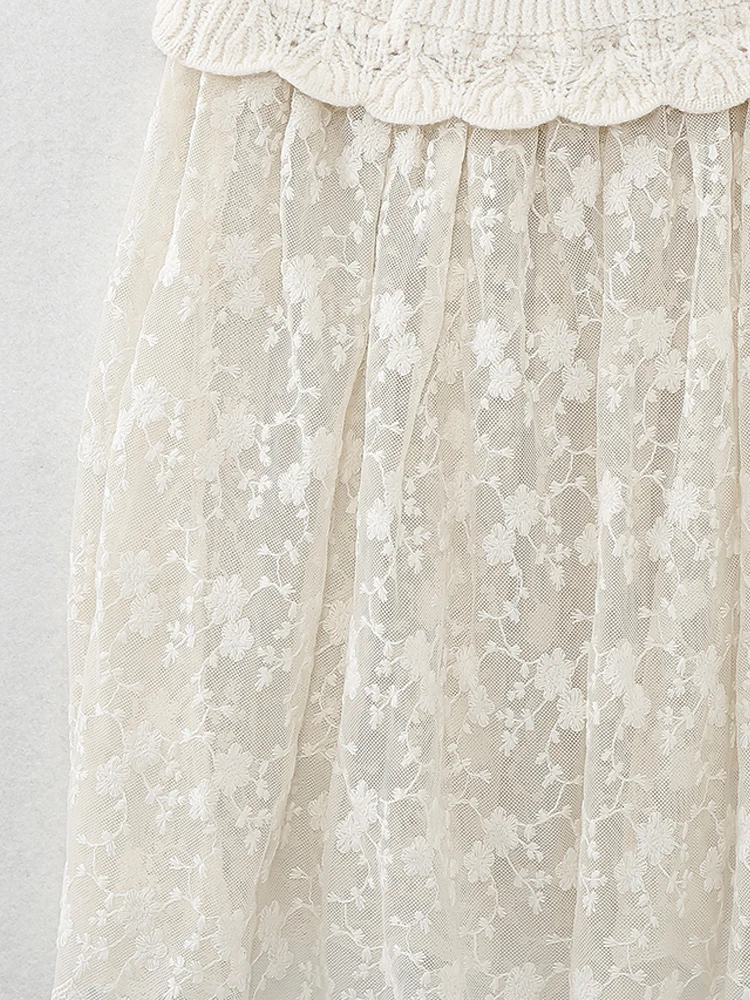 PAILETE Nők 2023 divat a hímzés kontraszt kötött pulóver klasszikus miniruha pántos női felsőruházat, elegáns felsők - 5
